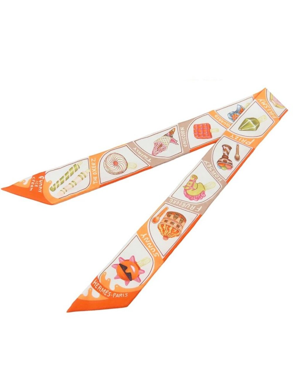 Hermes Twilly Orange Cream Beige Silk Funny Ice Scarf - Picture 1 of 9